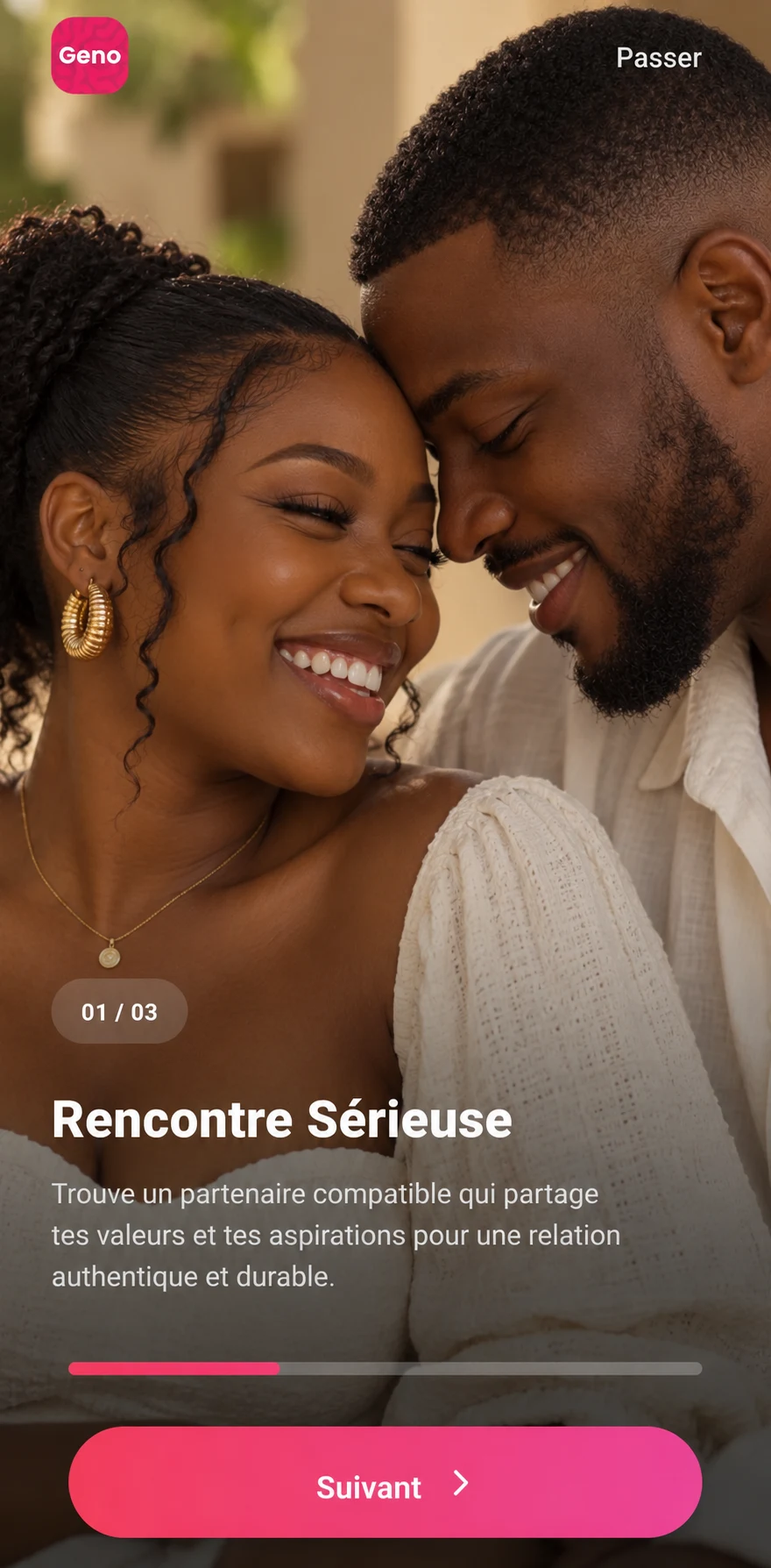 Écran d’introduction de Geno : Rencontre Sérieuse