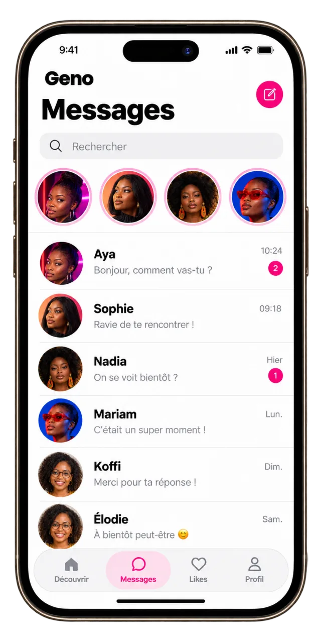 Messagerie Geno avec les conversations récentes